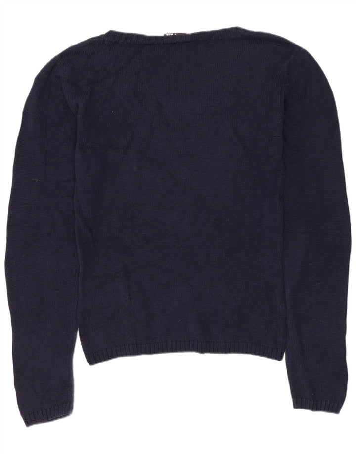 Sweter damski Fila z dekoltem w kształcie litery V, UK 14, średni granatowy, bawełniany