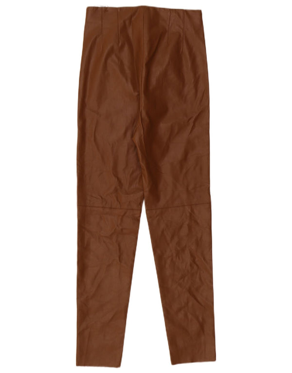 Spodnie damskie Zara Skinny ze sztucznej skóry, średnie W28 L27, brązowy poliester
