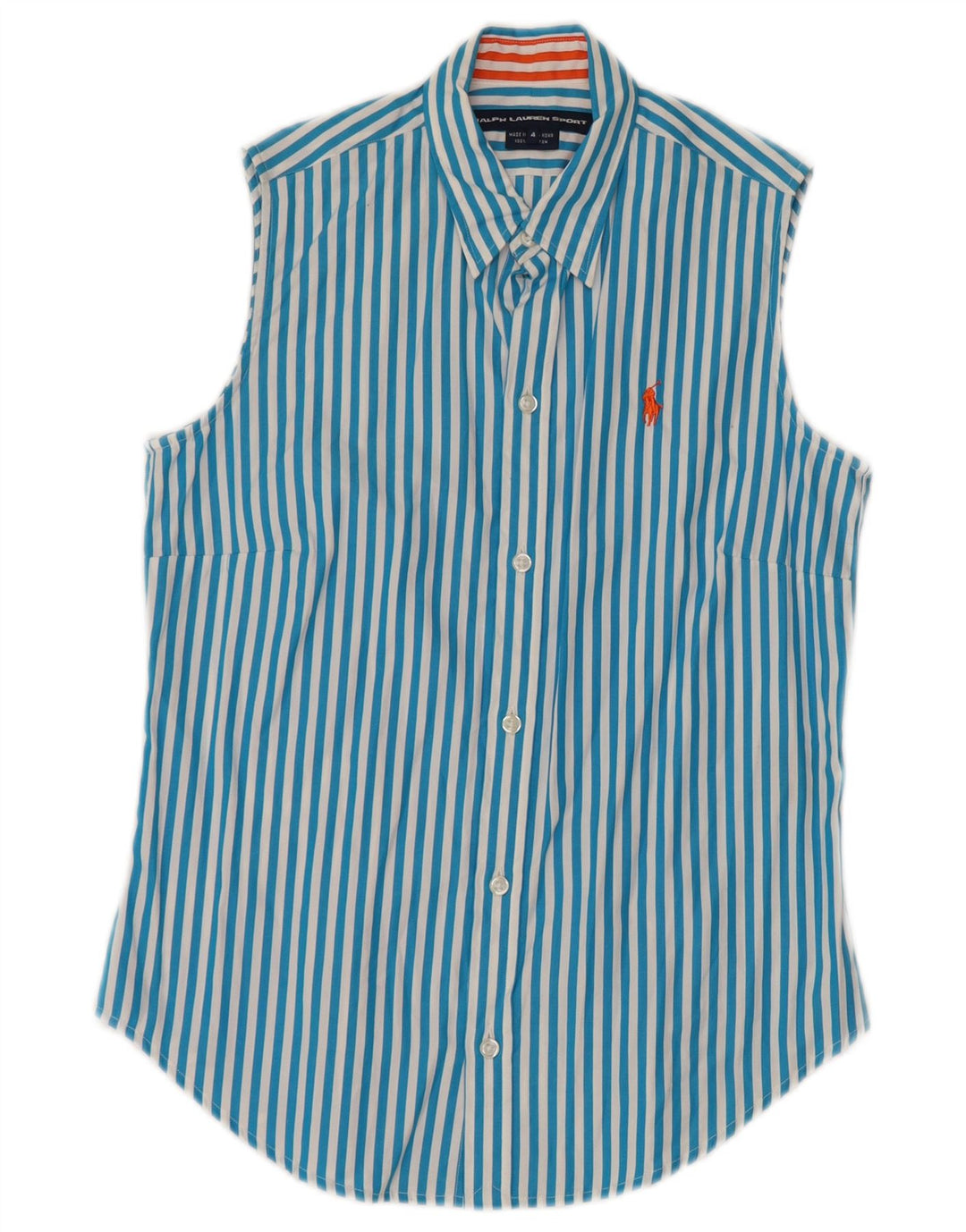 RALPH LAUREN Damska koszula bez rękawów US 4, bawełniana w małe niebieskie paski