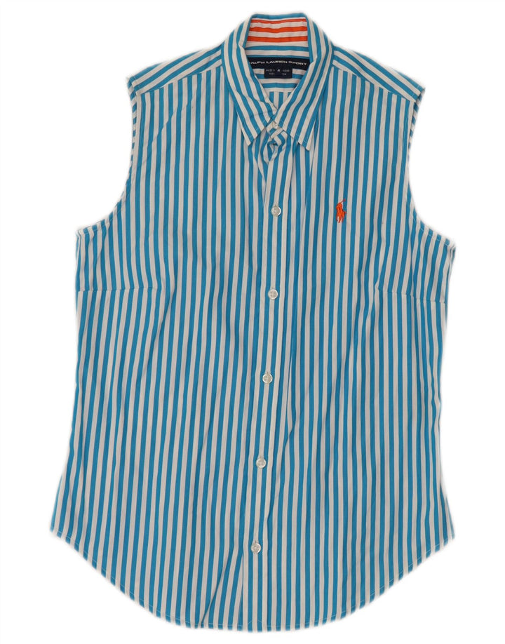 RALPH LAUREN Damska koszula bez rękawów US 4, bawełniana w małe niebieskie paski