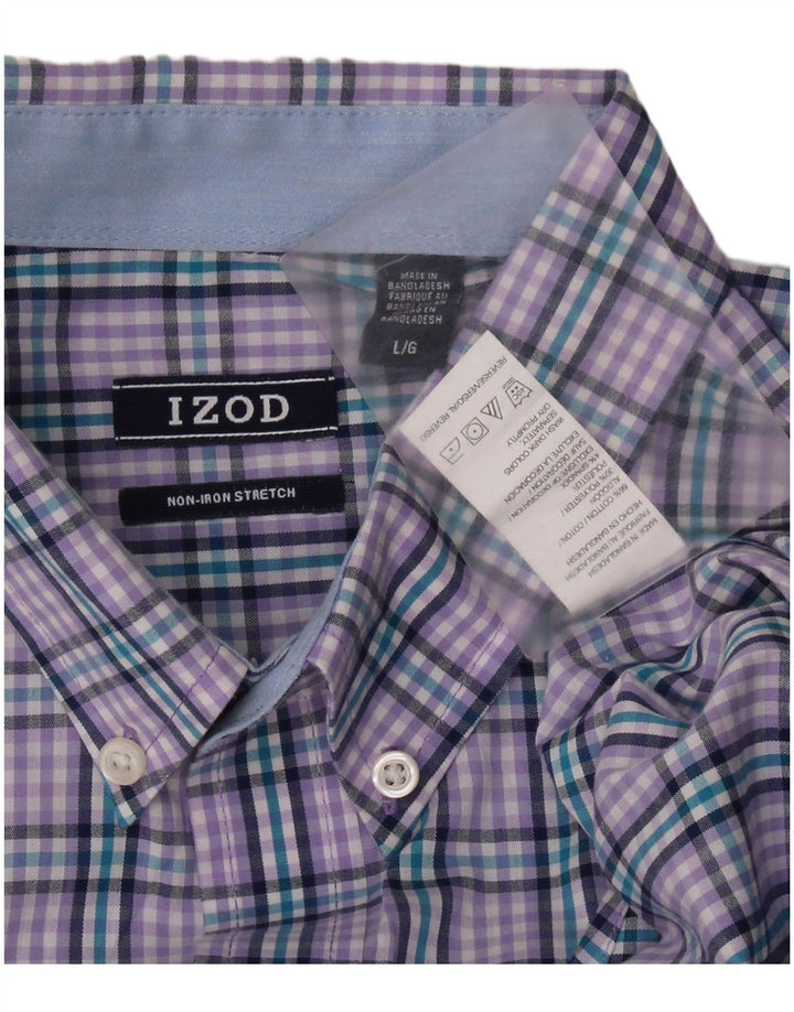 IZOD Męska koszula flanelowa, bawełniana, w dużą fioletową kratkę