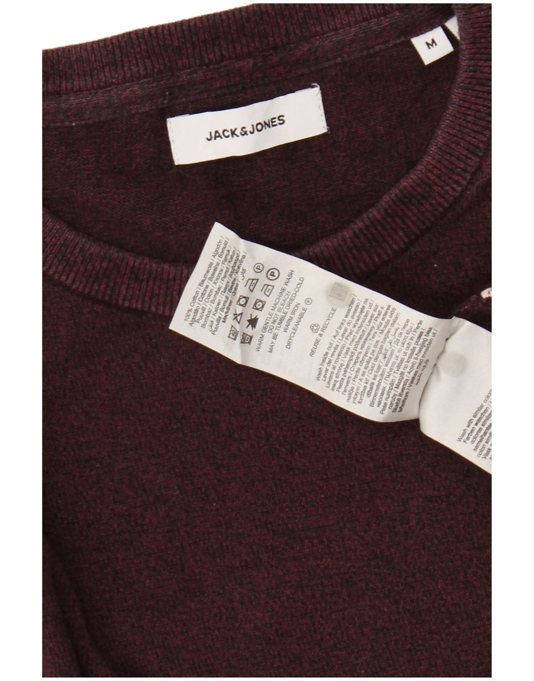 Męski sweter JACK & JONES z okrągłym dekoltem, średnia, bordowa bawełna