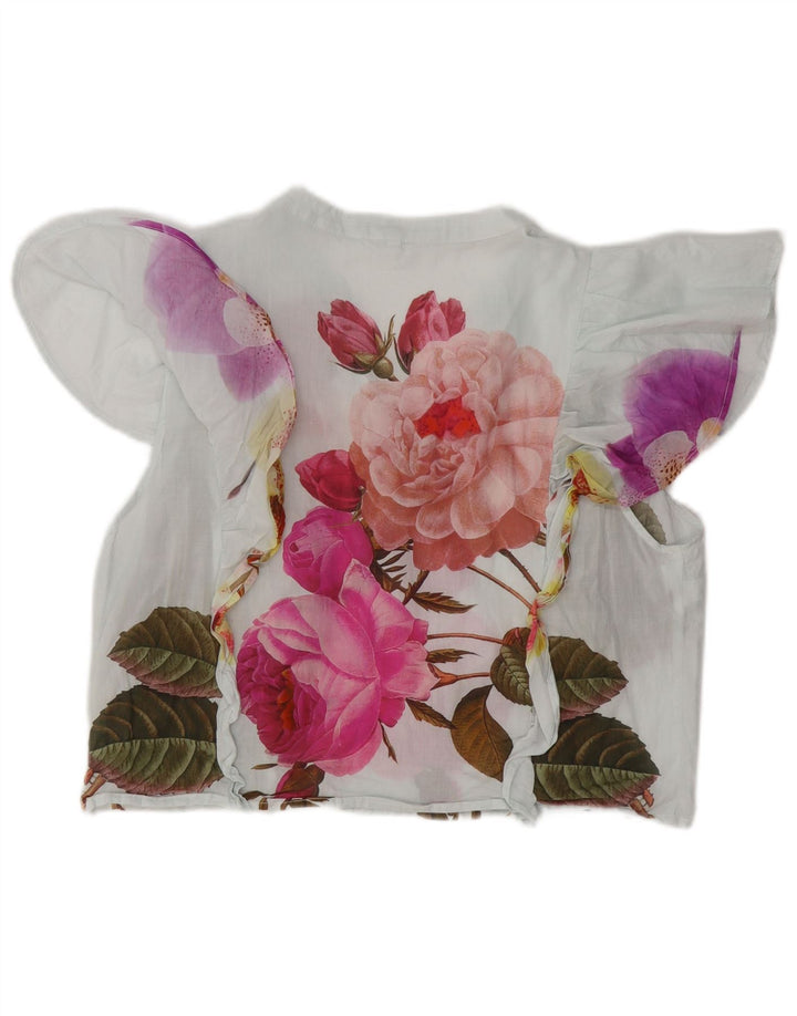 DESIGUAL Damska bluzka z falbaną z przodu, UK 18 XL, biała, bawełniana w kwiaty