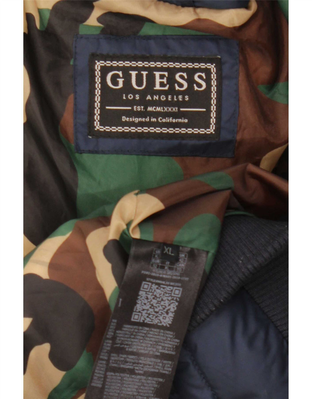 Męska ocieplana kurtka Guess UK 42 XL, granatowa, z poliestru w blokach kolorów