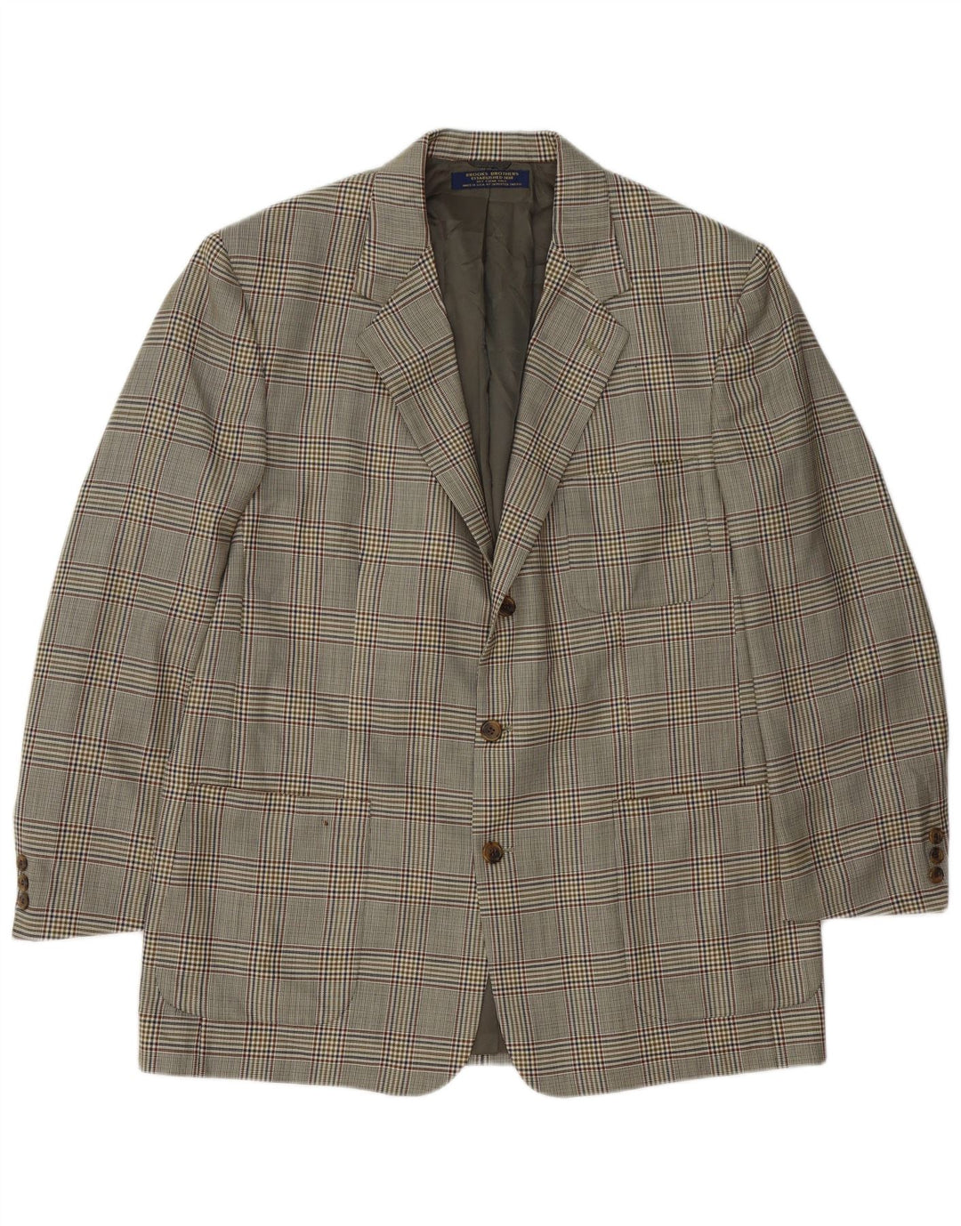 Męska marynarka zapinana na 3 guziki Brooks Brothers IT 54 2XL Szara wełna w pepitkę