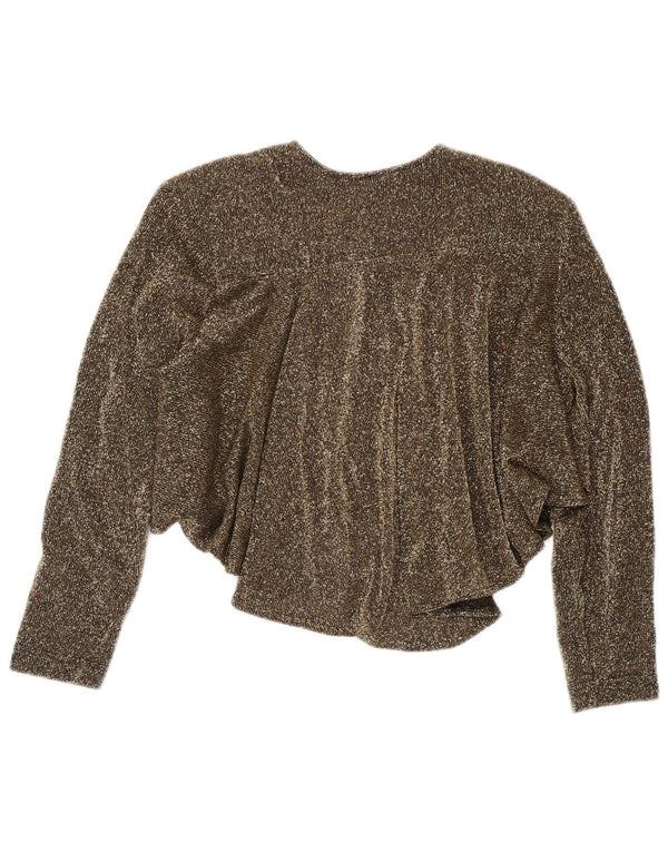 Sweter damski typu bolerko w stylu vintage, UK 14, średni, złoty, nakrapiany akryl