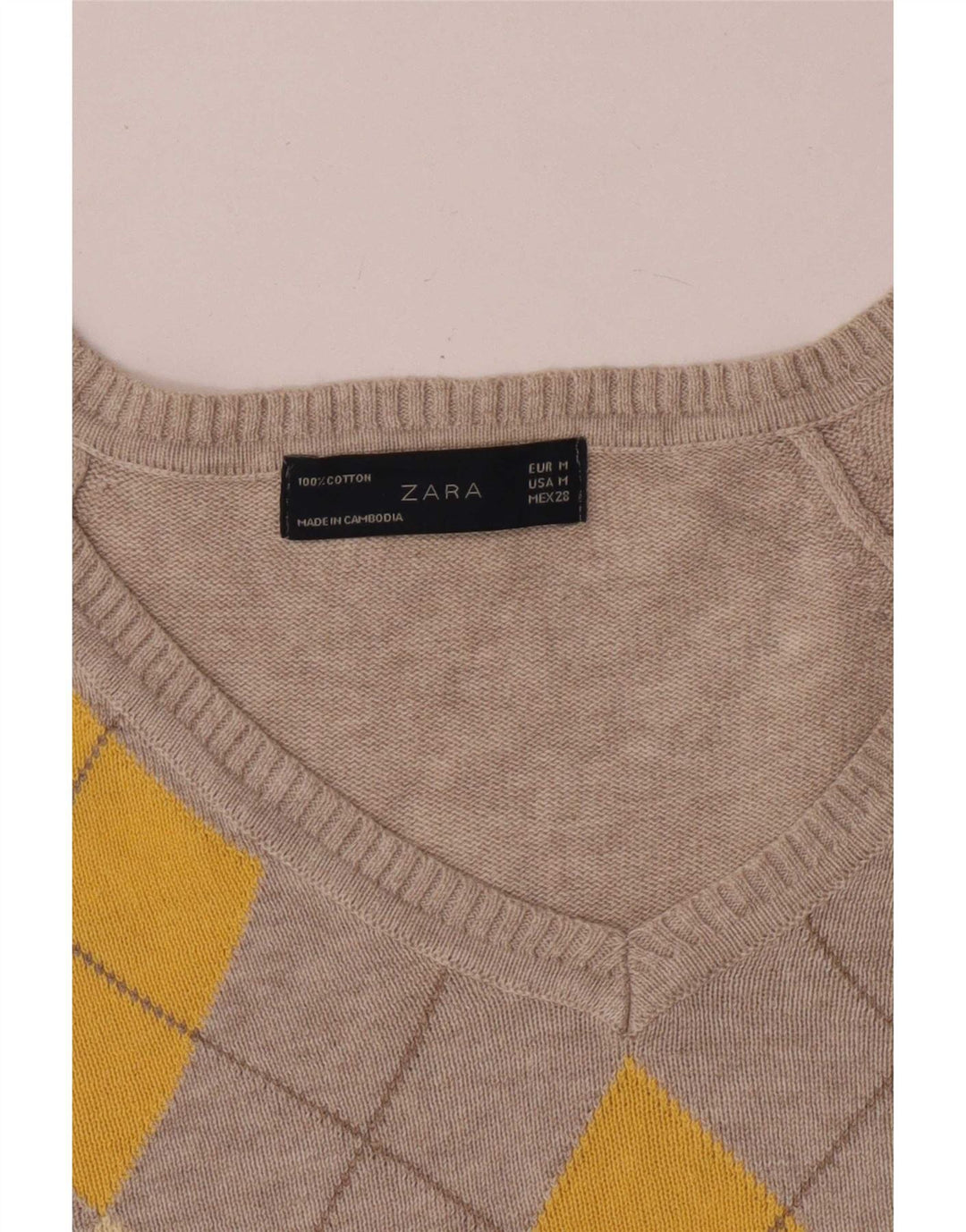 Sweter damski Zara Crop V-Neck UK 12 Średni szary Argyle/Diament