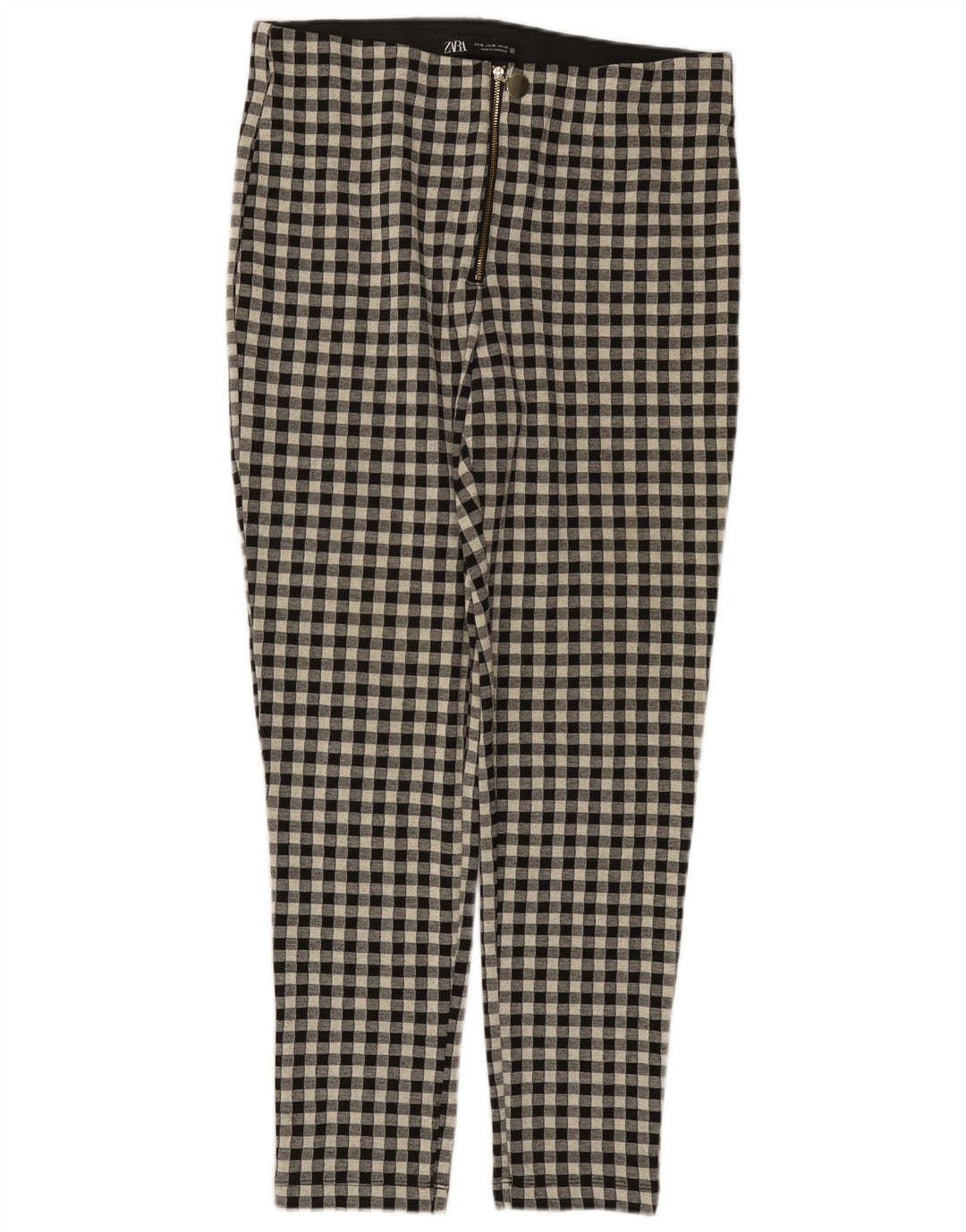 Damskie spodnie typu slim casual Zara XL W32 L27, czarny poliester w kratkę