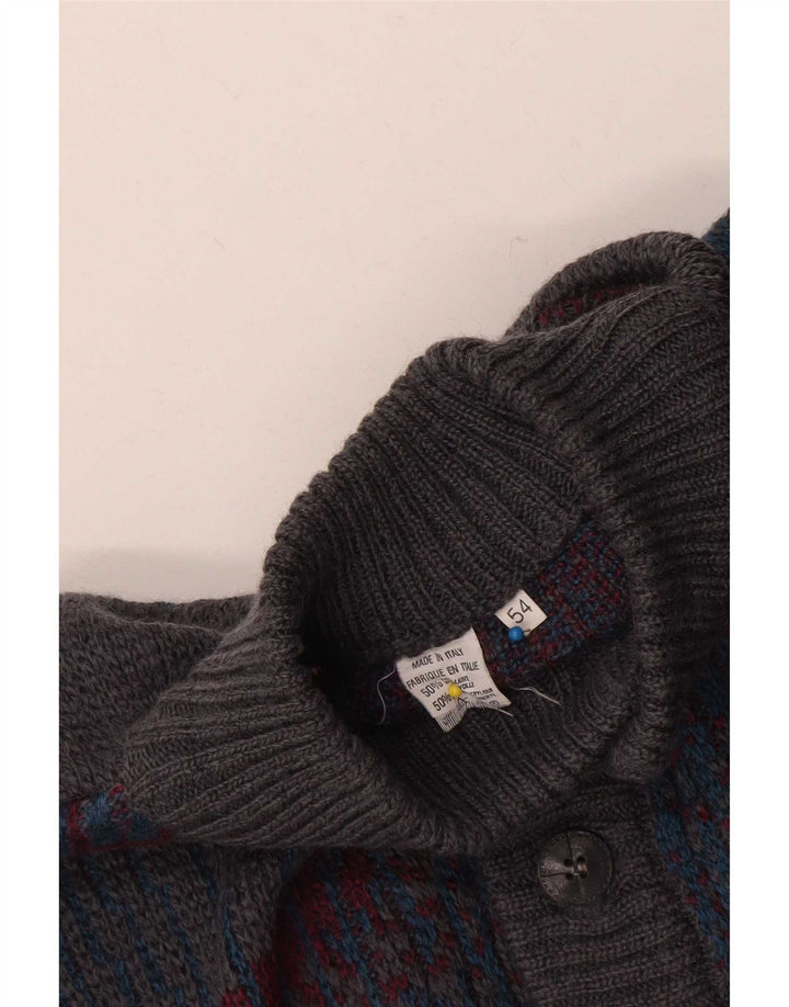 Sweter męski w stylu vintage IT 54 XL Szara, geometryczna wełna