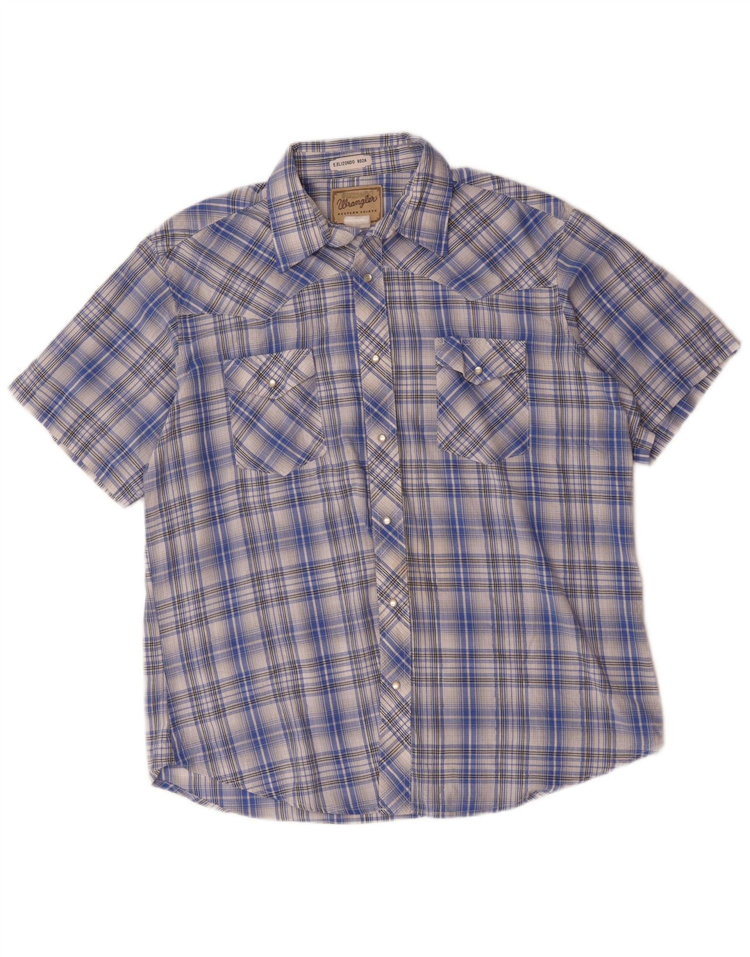 Męska koszula z krótkim rękawem Wrangler Western w niebieskiej kratce XL