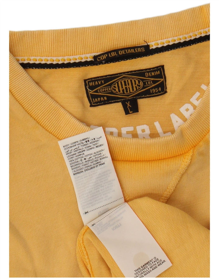 SUPERDRY Męski T-shirt z grafiką, top XL, żółta bawełna