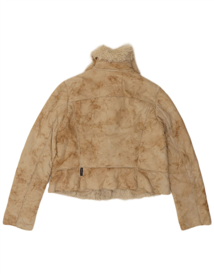 Armani Jeans Damska kurtka Crop Sherpa IT 44 Średni beżowy Tie Dye akryl