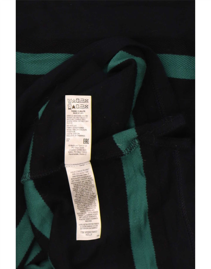 Marks & Spencer Męski top z długim rękawem, duży, granatowy, bawełniany w paski