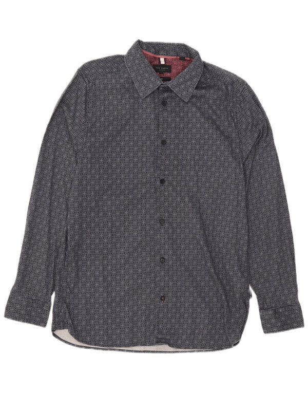 Koszula męska Ted Baker o dopasowanym kroju, rozmiar 4, duża, granatowa, z geometrycznej bawełny