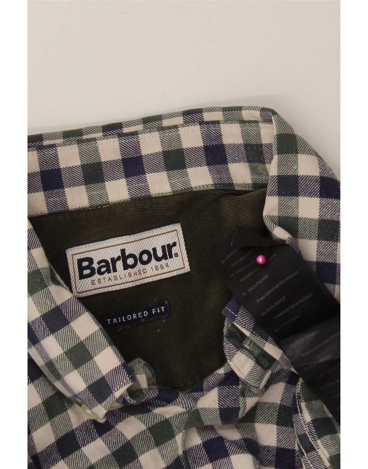 Koszula flanelowa męska Barbour o dopasowanym kroju, średnia niebieska bawełna w kratkę