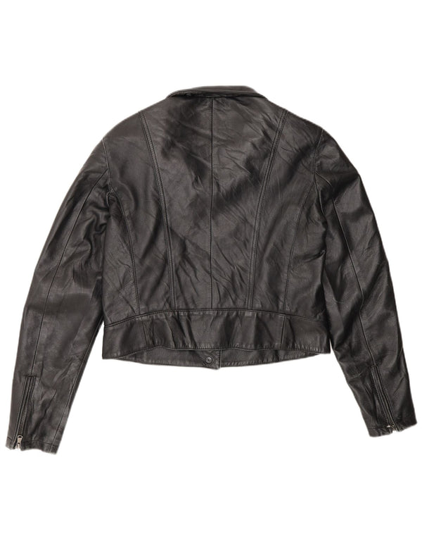 Moonstone Womens Crop Leather Jacket IT 48 XL Black
