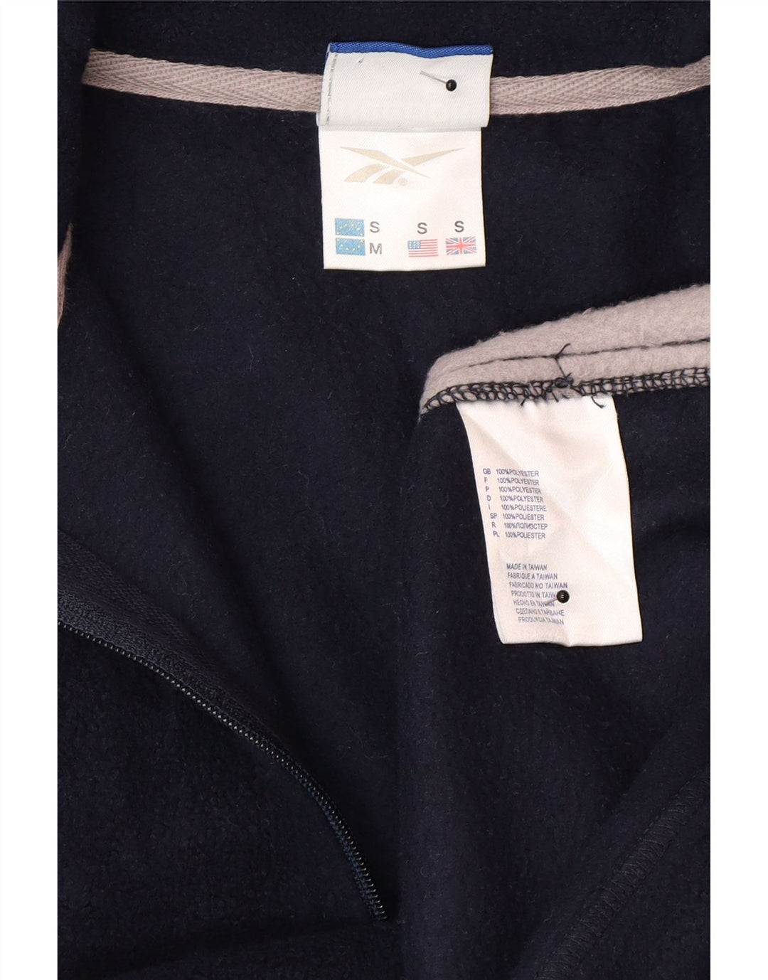 Męski sweter polarowy Reebok z zamkiem błyskawicznym, mały, granatowy, z blokami kolorów, poliester