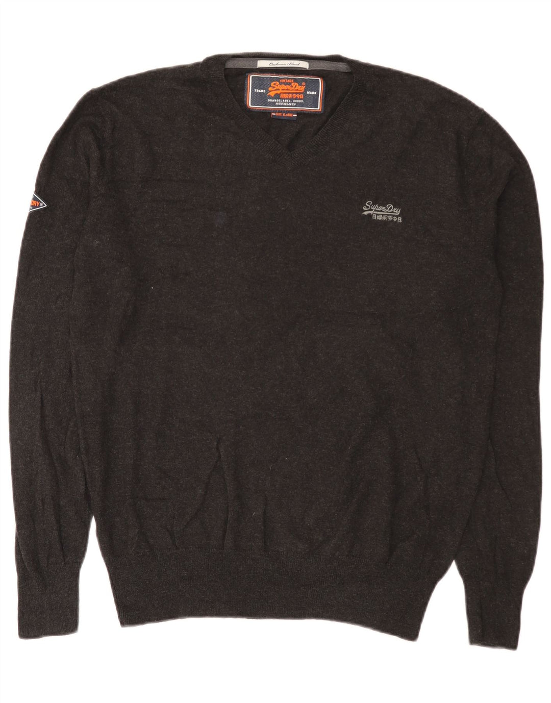 Męski sweter Superdry z dekoltem w kształcie litery V, XL, szary, bawełniany