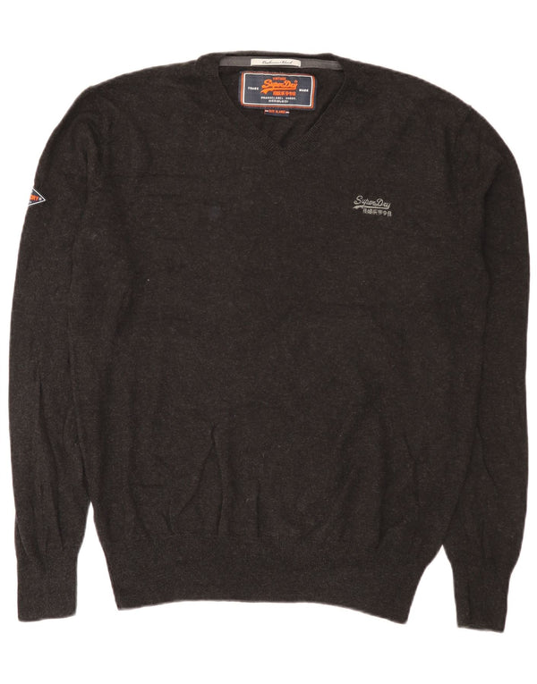 Męski sweter Superdry z dekoltem w kształcie litery V, XL, szary, bawełniany