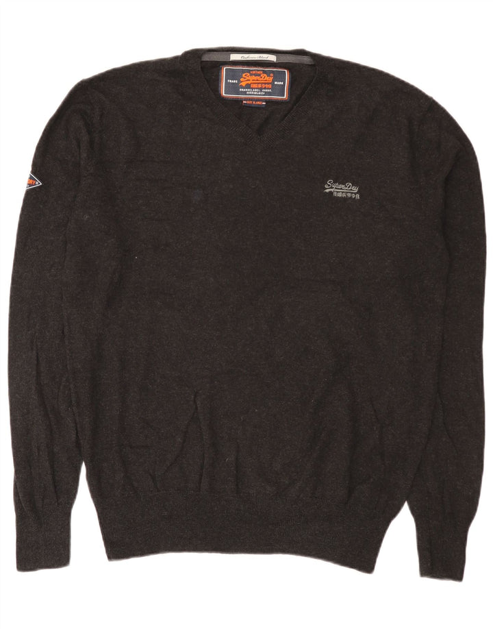 Męski sweter Superdry z dekoltem w kształcie litery V, XL, szary, bawełniany