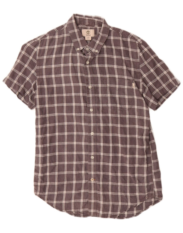 Męska koszula slim fit z krótkim rękawem Timberland, mała, szara lniana kratka