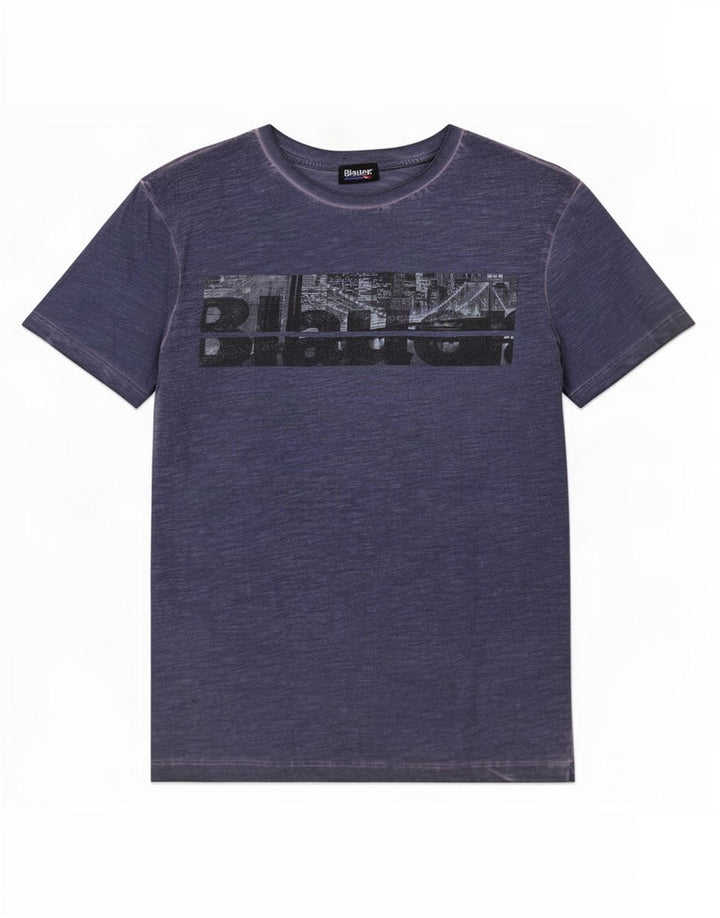 Męski T-shirt z grafiką Blauer, średni granatowy
