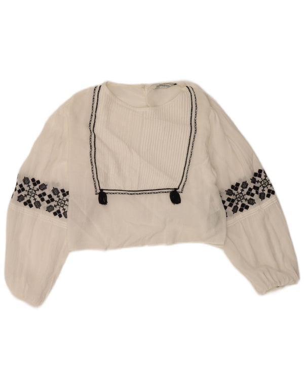 Damska krótka bluzka Zara Top UK 10 Small White Floral Wiskoza
