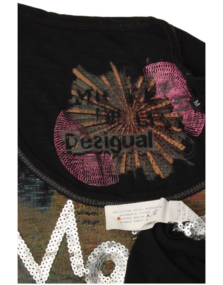 Damski graficzny top DESIGUAL z długim rękawem UK 12, średni czarny, designerski