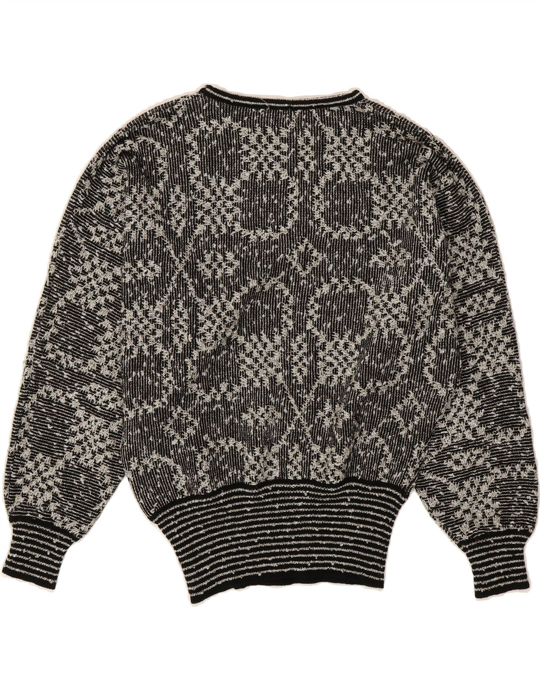 VINTAGE Womens Crew Neck Jumper Sweater UK 14 Medium Black Striped Wool Vintage Vintage and Second-Hand Vintage from Messina Hembry 