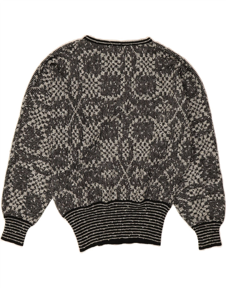 VINTAGE Womens Crew Neck Jumper Sweater UK 14 Medium Black Striped Wool Vintage Vintage and Second-Hand Vintage from Messina Hembry 