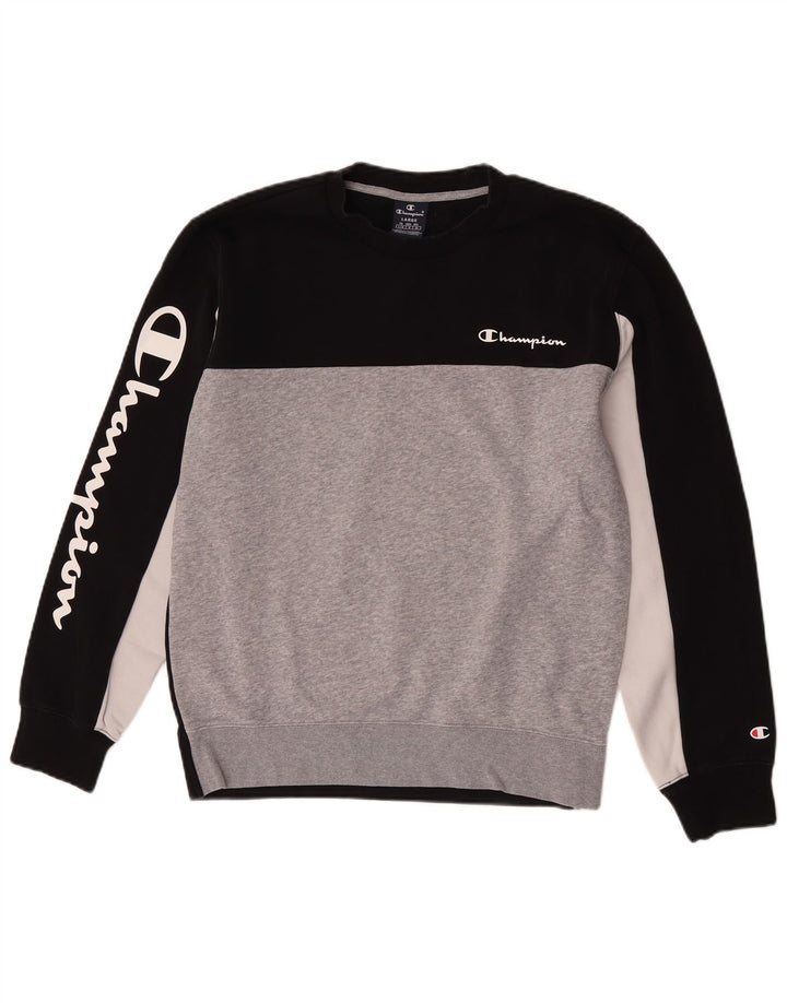 Męski sweter z grafiką Champion, duży, czarny, z blokami kolorów