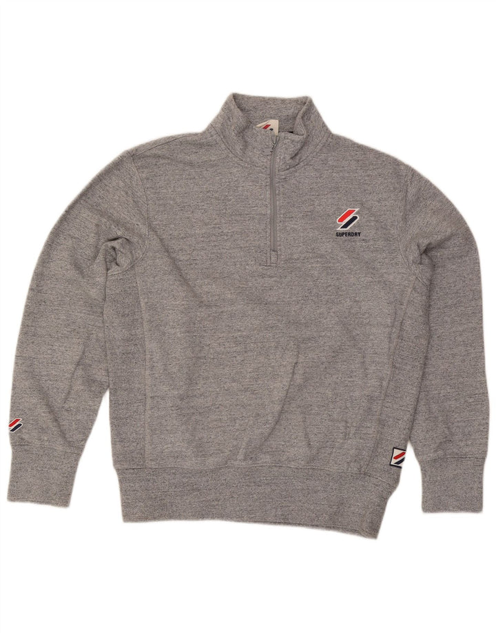 Męski sweter z zamkiem błyskawicznym Superdry, średnioszary, bawełniany w cętki