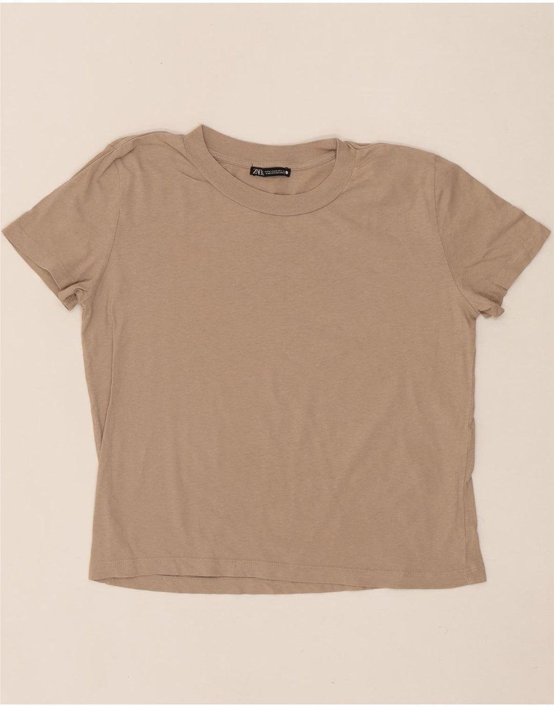 ZARA Womens T-Shirt Top UK 14 Medium Beige Cotton Vintage Zara and Second-Hand Zara from Messina Hembry 