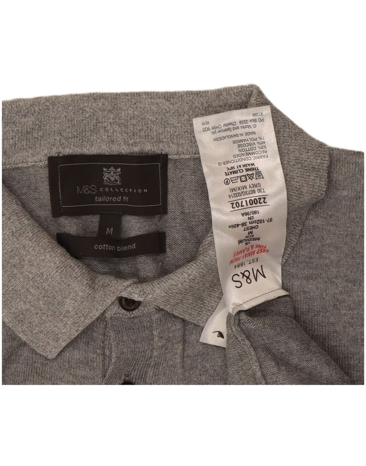 Marks & Spencer Męski sweter polo o dopasowanym kroju, średnioszary
