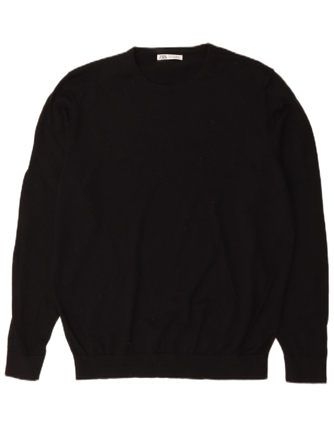 Zara Męski sweter z okrągłym dekoltem, duży, czarny, wełniany