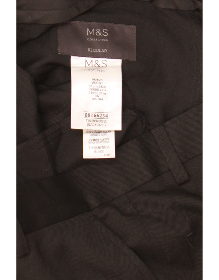 Męskie spodnie garniturowe Marks & Spencer W36 L25, czarny poliester