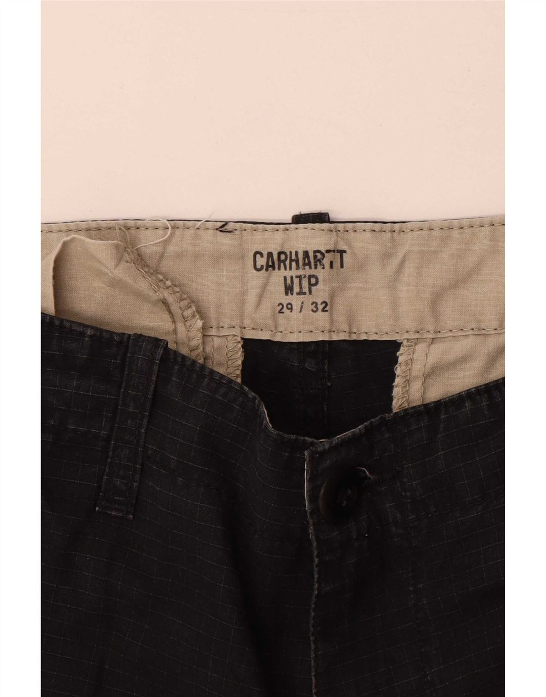 Męskie spodnie Carhartt Straight Cargo W29 L32 Czarna bawełniana krata