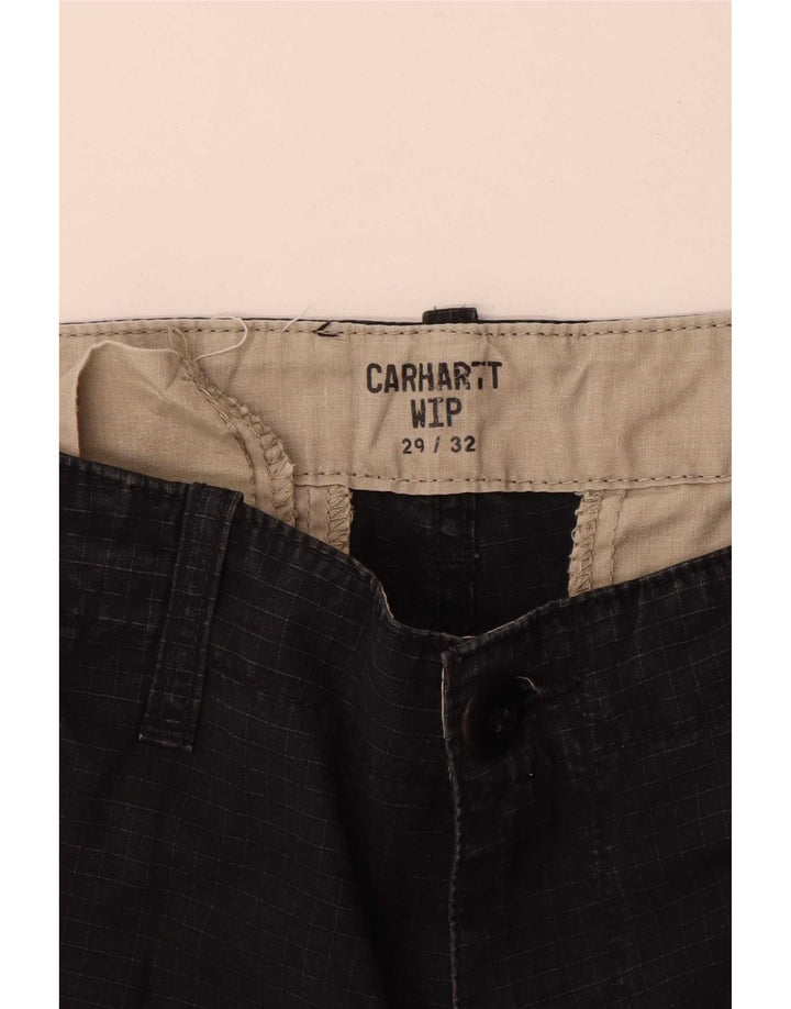 Męskie spodnie Carhartt Straight Cargo W29 L32 Czarna bawełniana krata