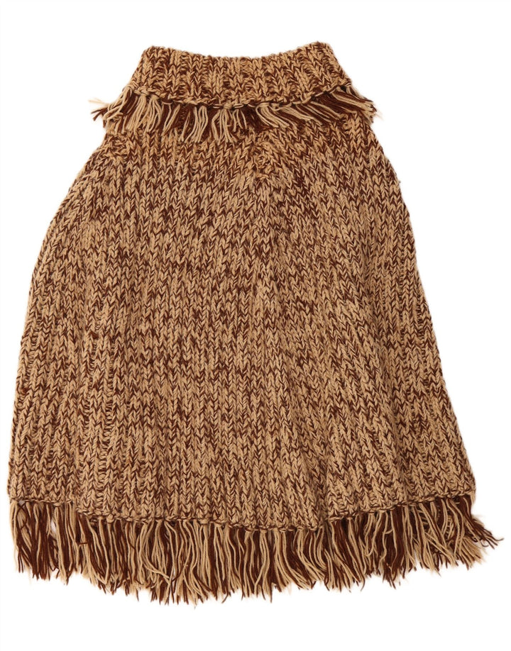 Vintage damski sweter ponczo w jednym rozmiarze, brązowy, nakrapiany
