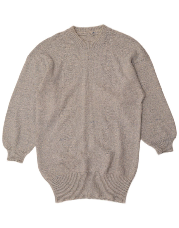 Vintage damski sweter z okrągłym wycięciem pod szyją, UK 16, duży, szary nakrapiany