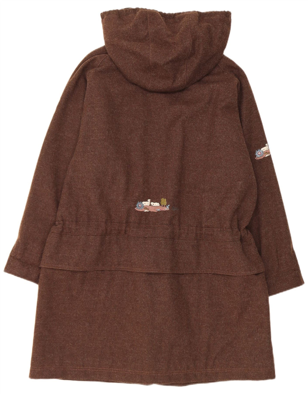 Vintage damska kurtka typu parka z kapturem, oversize, UK 10, mała, brązowa wełna