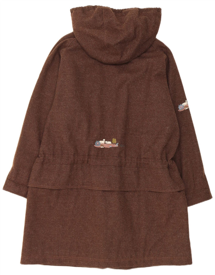 Vintage damska kurtka typu parka z kapturem, oversize, UK 10, mała, brązowa wełna