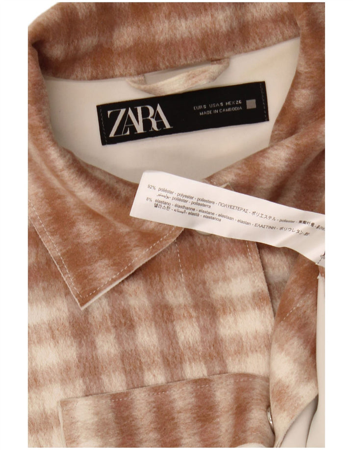 Damska koszula flanelowa oversize Zara UK 10 w małą brązową kratkę, poliester