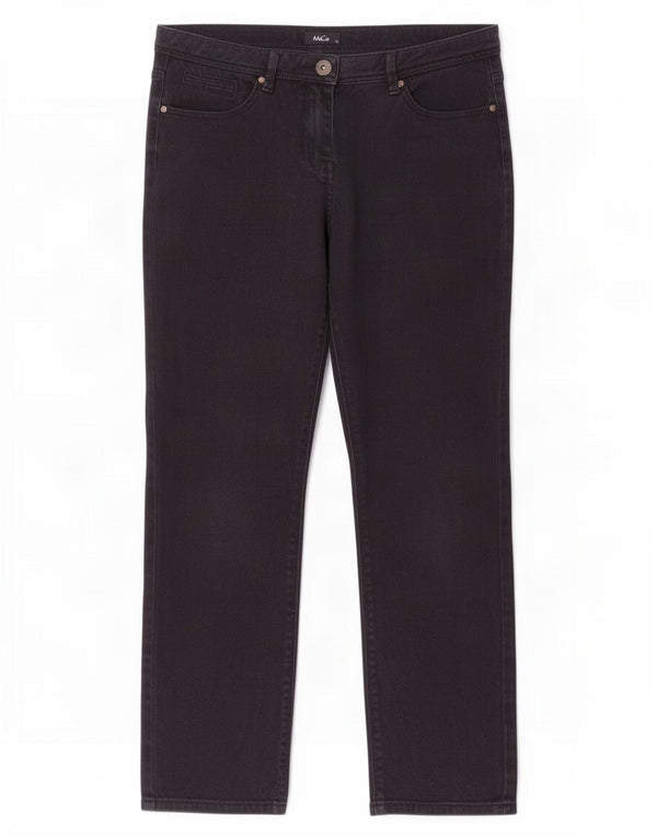 M&Co Womens Slim Casual Trousers UK 12 Medium W32 L28 Black Cotton