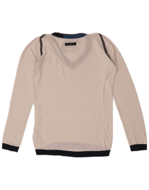 G-Star Womens V-Neck Jumper Sweater UK 12 Medium White Colourblock Cotton