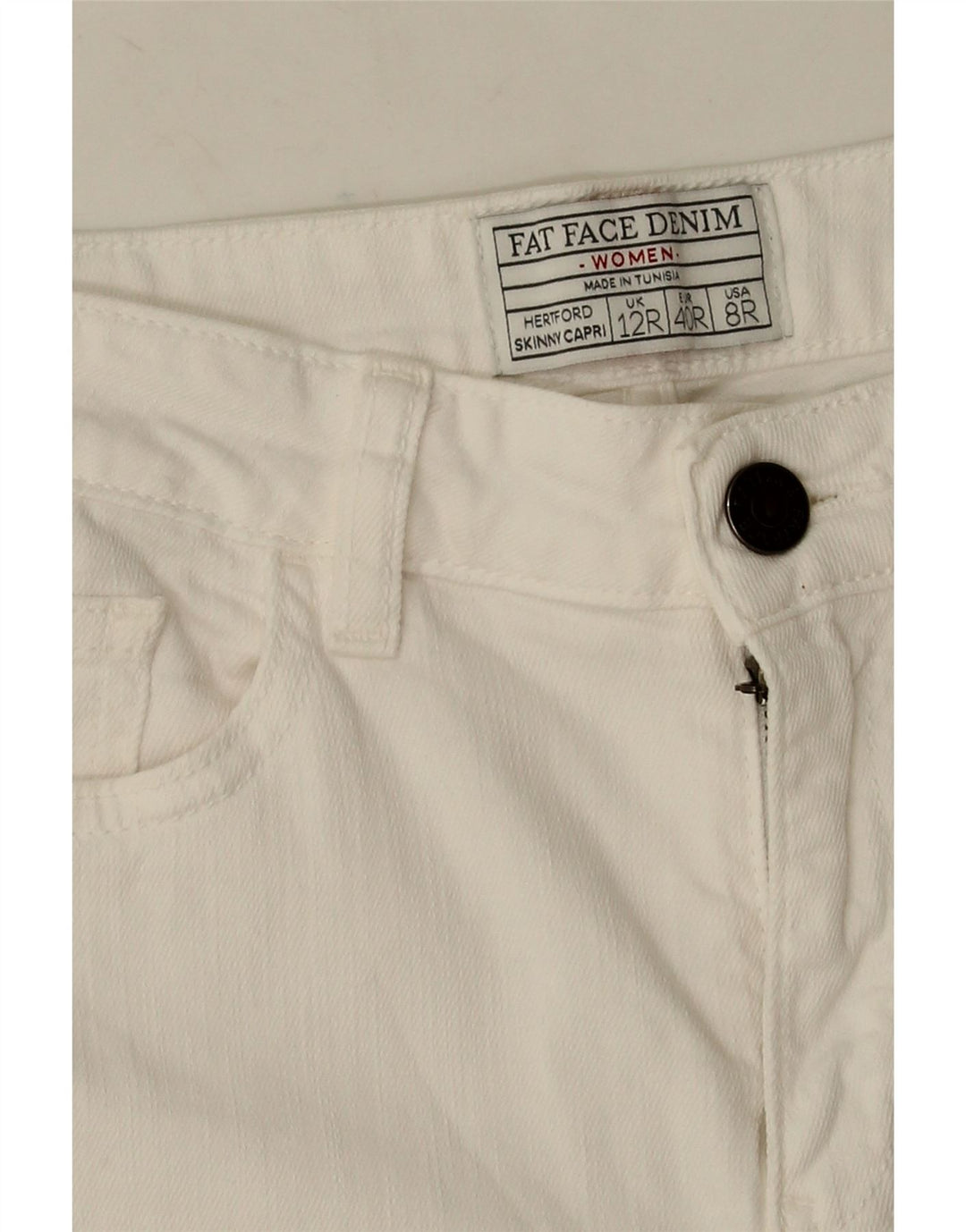 Damskie dżinsy Capri Fat Face UK 12 Medium W28 L20 Biała bawełna