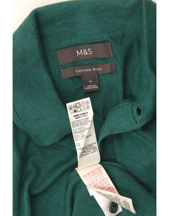 Marks & Spencer Męski sweter polo z dekoltem w kolorze średniej zieleni, bawełniany