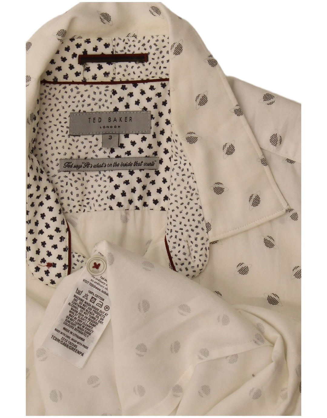 Koszula męska Ted Baker w abstrakcyjny wzór, rozmiar 3, średnia, biała, bawełniana