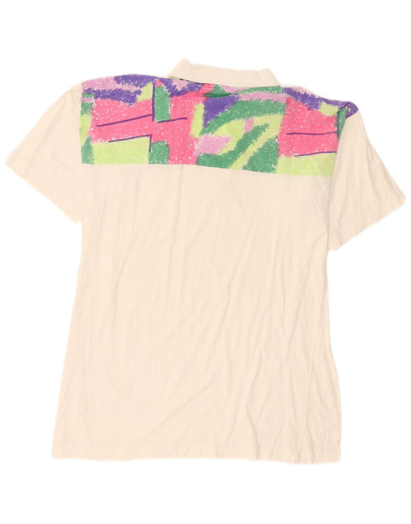 Męska koszulka polo w stylu vintage, średnia biała geometryczna