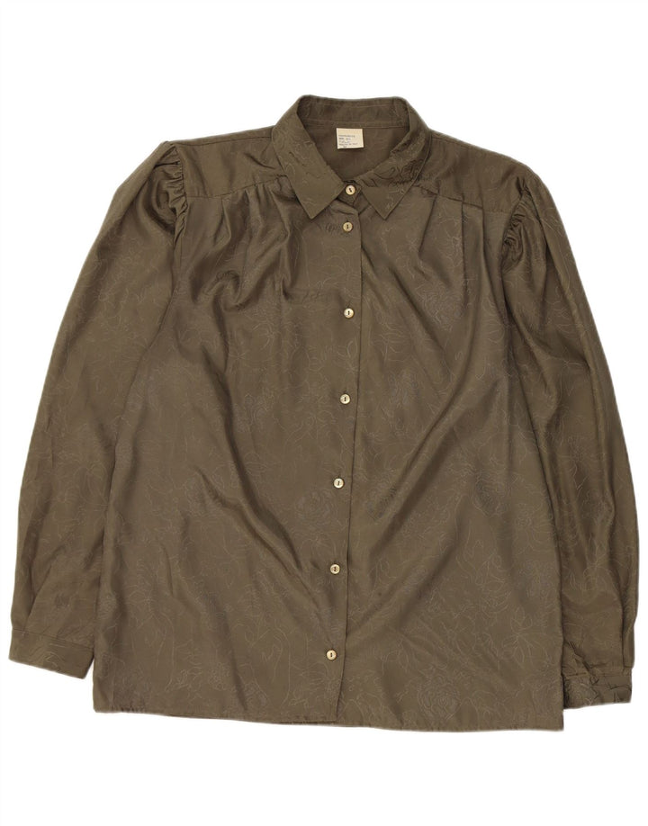 Damska bluzka koszulowa w stylu vintage UK 14, średni khaki, kwiatowy poliester